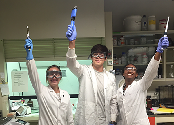 students testing mosquitoes in the lab